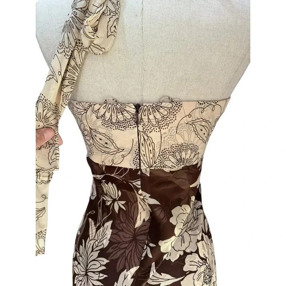 Donna Rico Brown 100% silk Halter Floral Maxi Dress beaded Size 2 - Picture 11 of 11